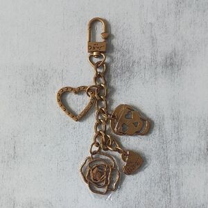 Betsey Johnson Keychain with Heart and Skull Charms Imprinted - Brass